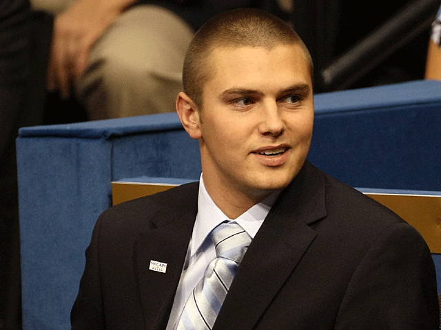 Track Palin sits at  the Republican National Convention In Minneapolis on Sept. 3, 2008, when his mother  was nominated for vice president. 