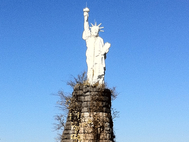 A replica of the Statue of Liberty is seen in the Susquehanna River. 