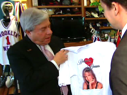  Marty Markowitz Holds Streisand Shirt  