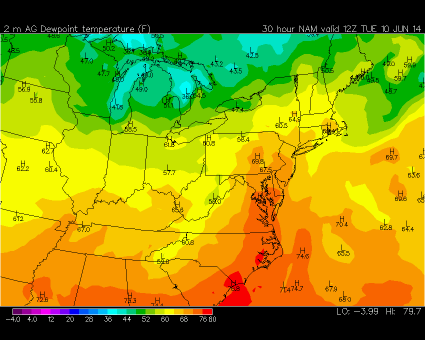 Northeast Dewpoints Tuesday AM 