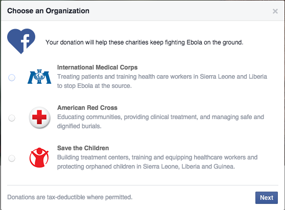 facebook ebola donate button 