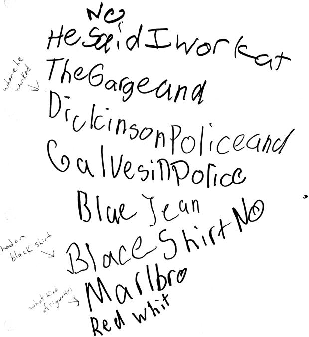 Jennifer Schuett's notes to police 