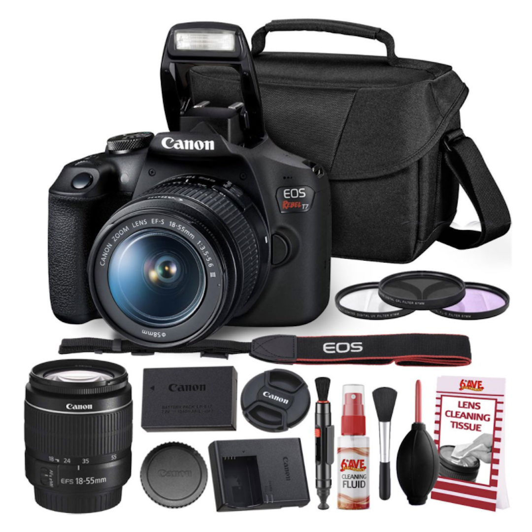 Canon Rebel T7 DSLR Camera with 18-55mm Lens Kit and Carrying Case, Creative Filters, Cleaning Kit, and More 