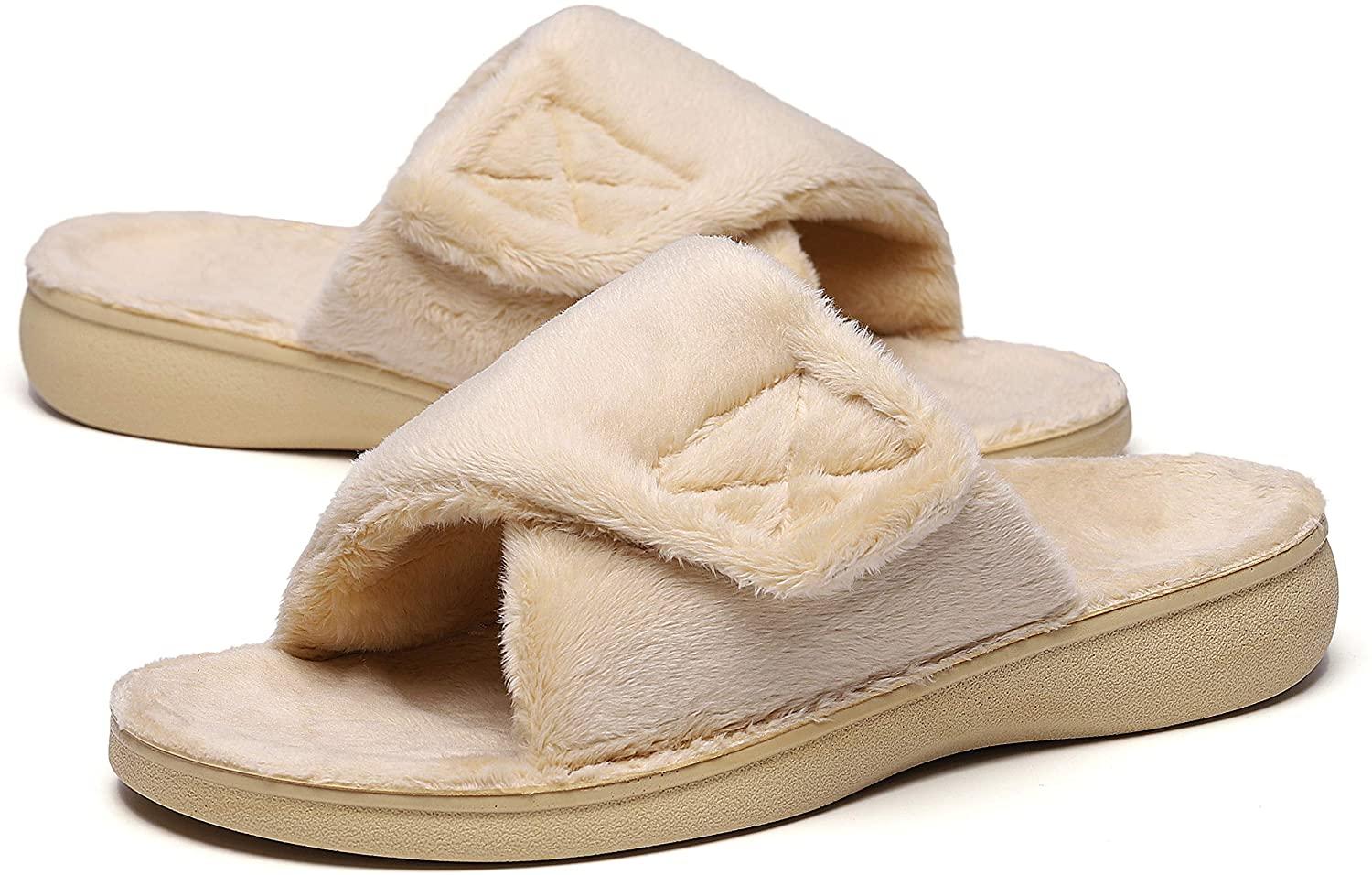 Fuzzy house slippers with arch support 