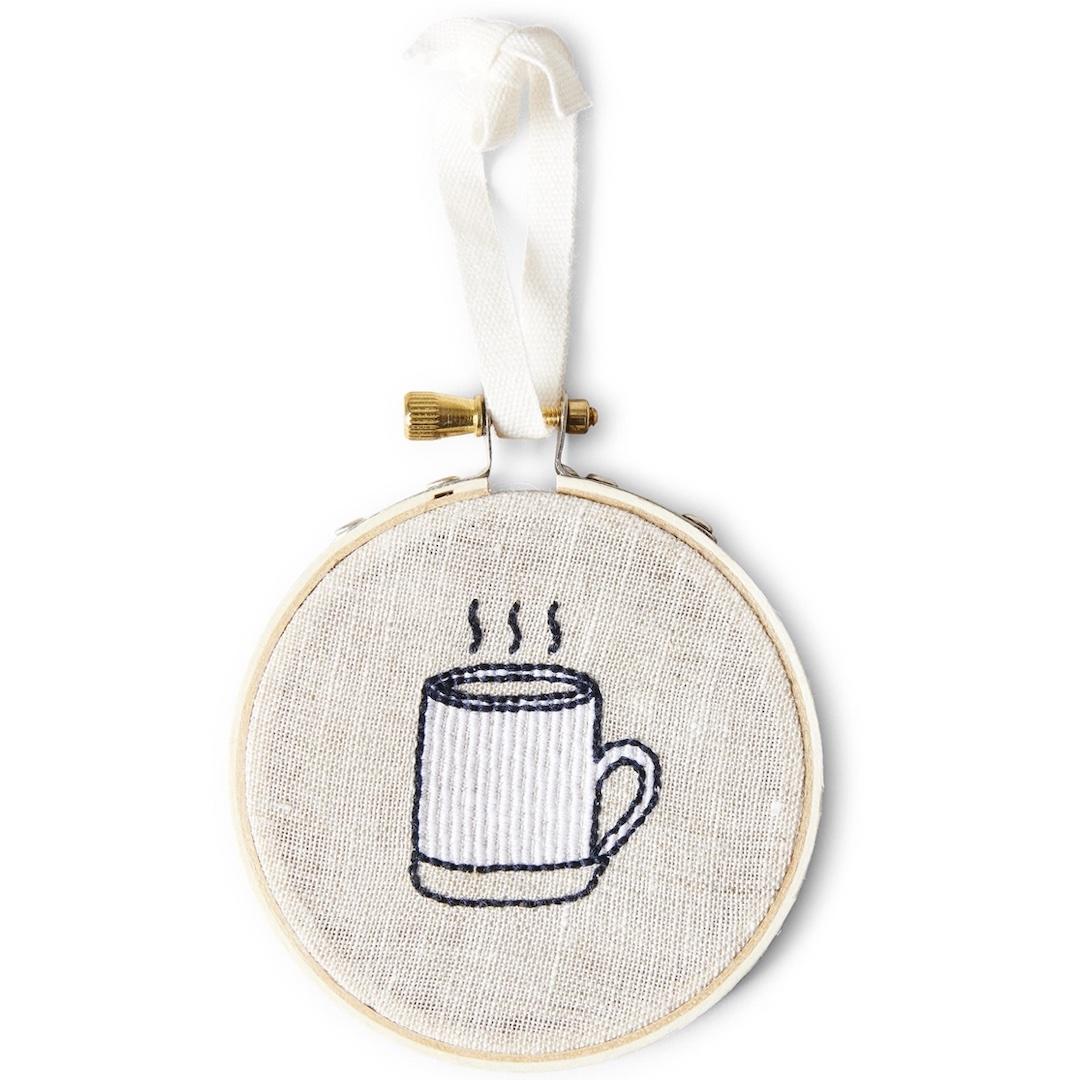 Farmhouse Pottery Coffee Cup Embroidered Ornament 