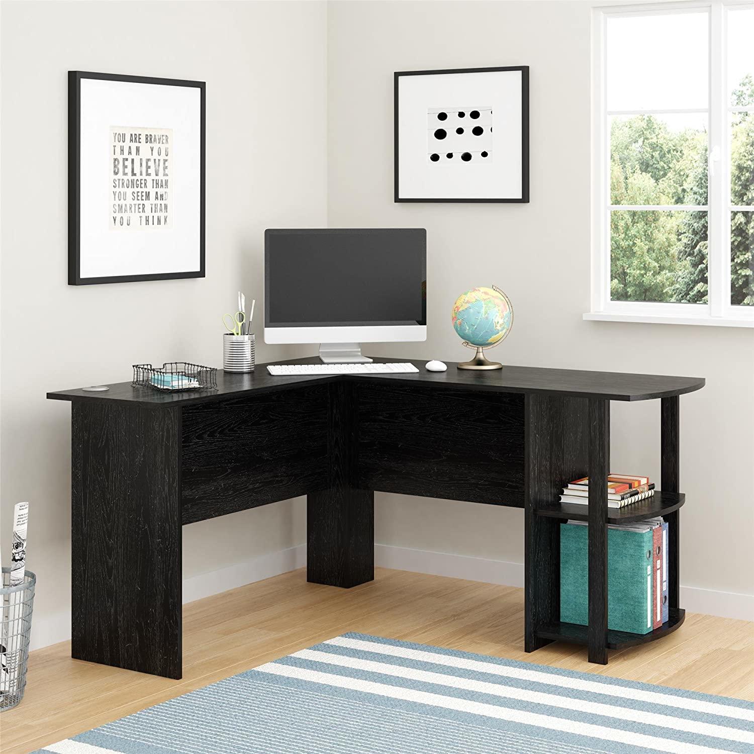L-shaped desk with bookshelves: $105 
