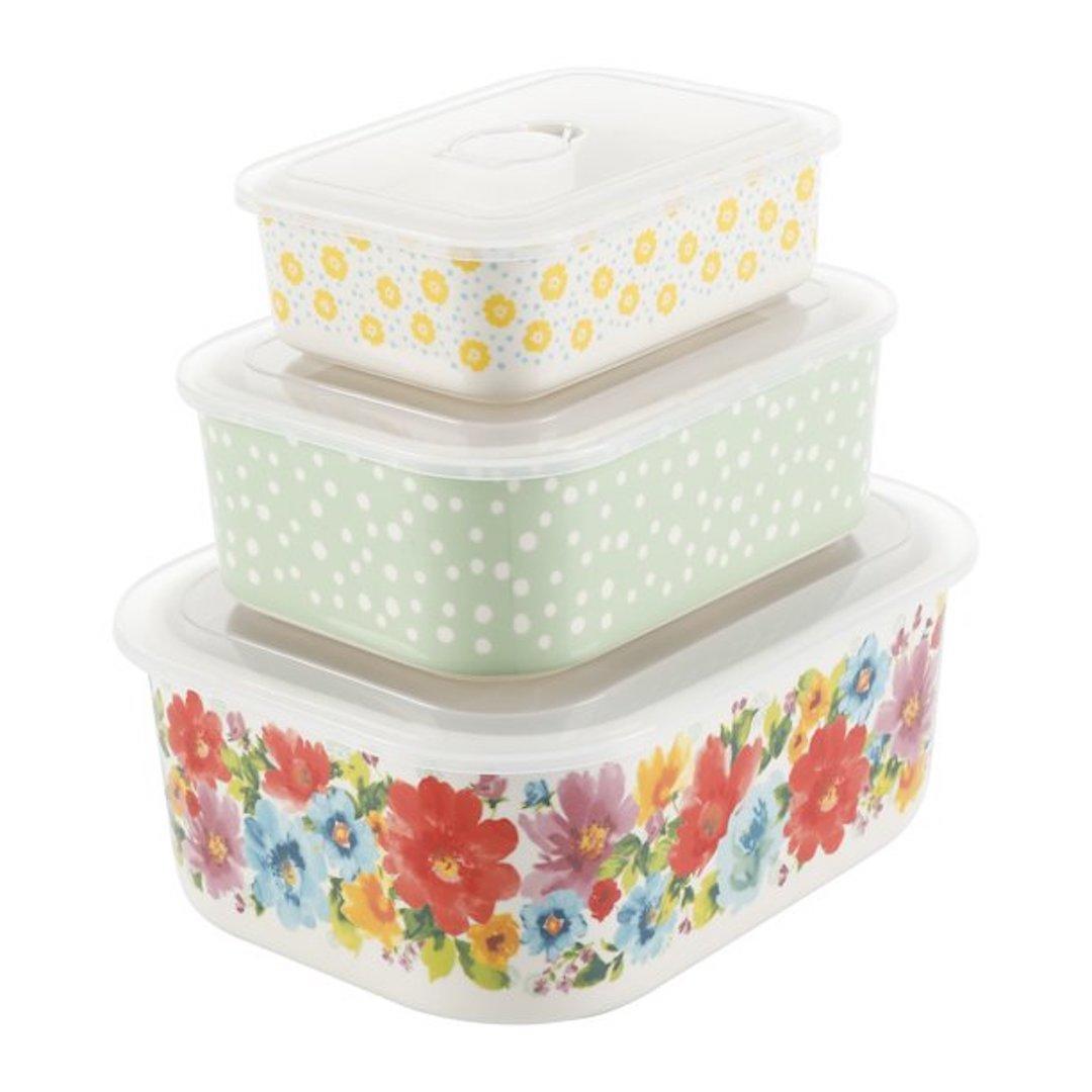 The Pioneer Woman Breezy Blossoms 6-Piece Decorated Stoneware Storage Set with Lids 