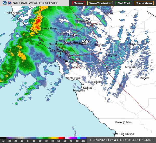 NWS Bay Area radar image for approaching rain 