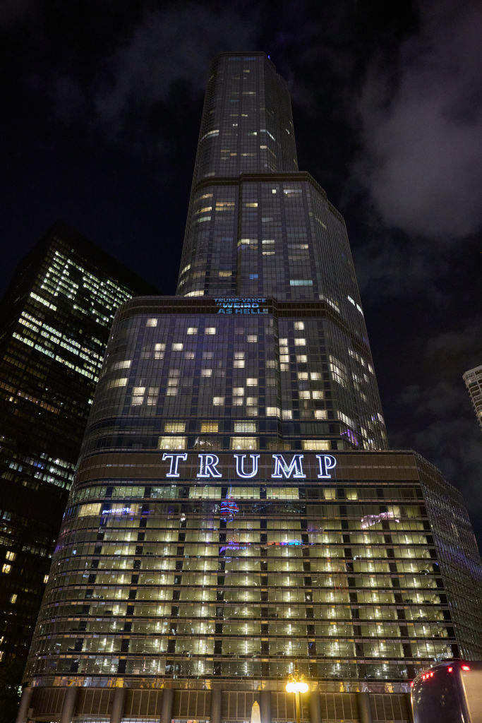 The Democratic National Committee Projects Images On Trump International Hotel In Chicago Ahead Of Their Convention In Chicago This Week 