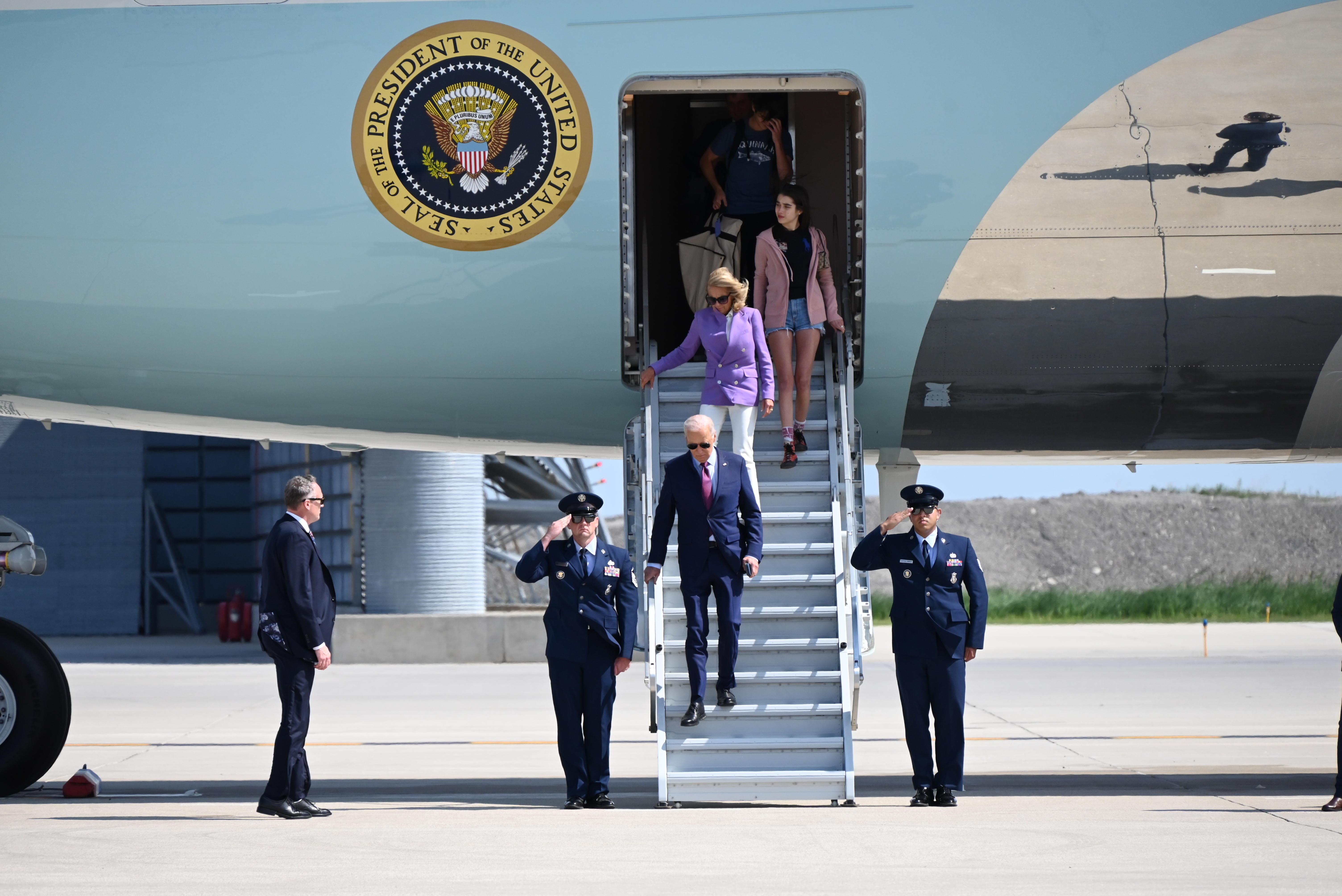 US President Biden and First Lady arrive in Chicago Illinois for the DNC 