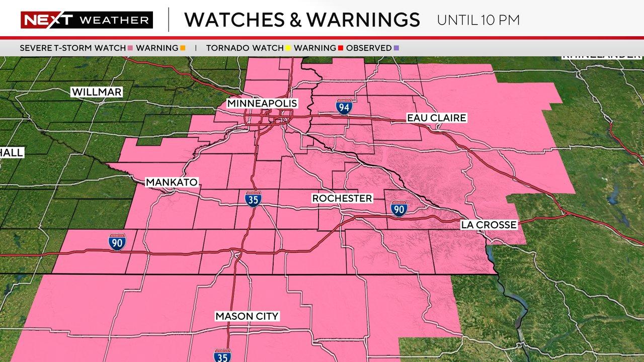 Posibles tormentas severas en Twin Cities el jueves por la noche