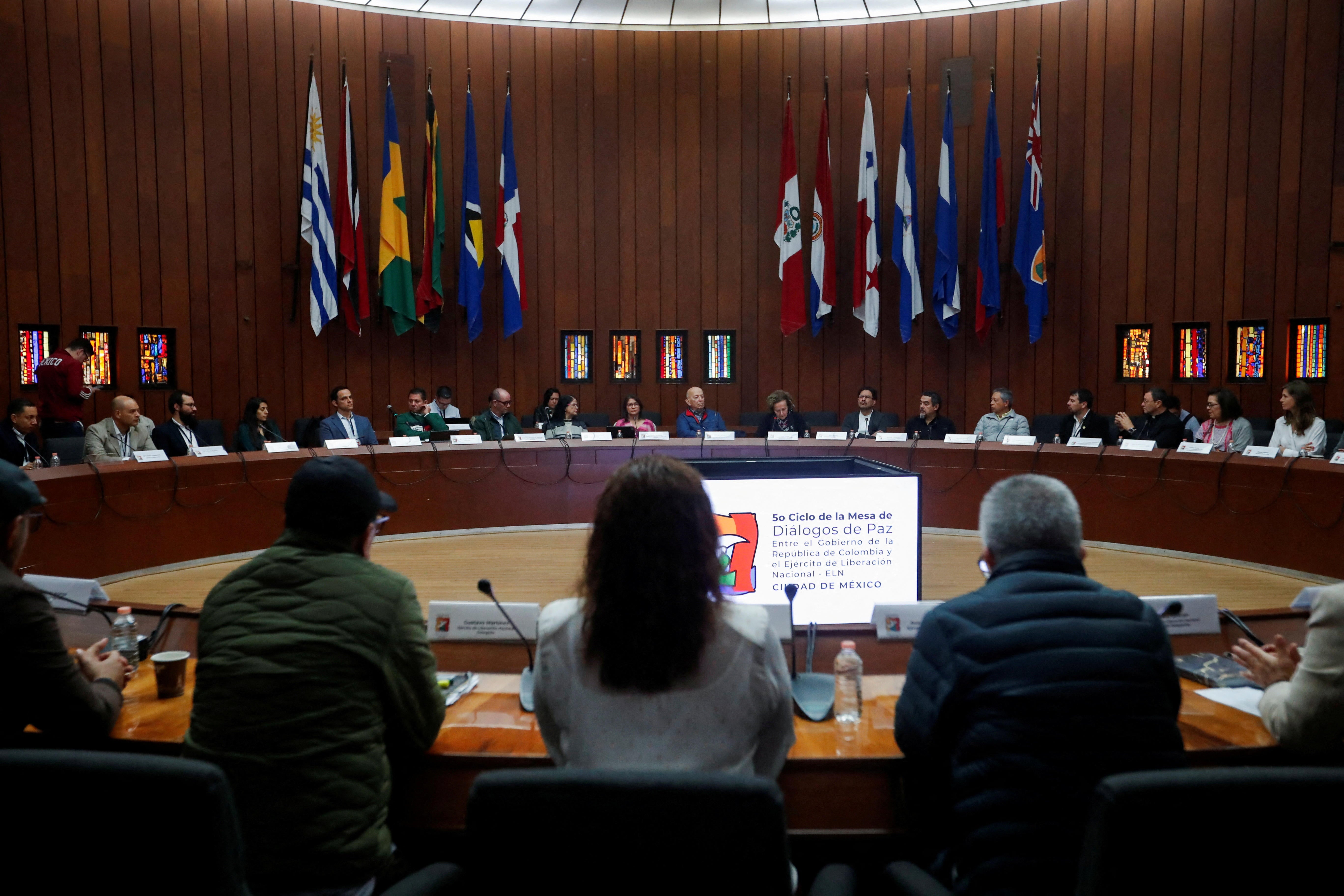 FILE PHOTO: The fifth round of peace dialogues between Colombia's government and the National Liberation Army, in Mexico City