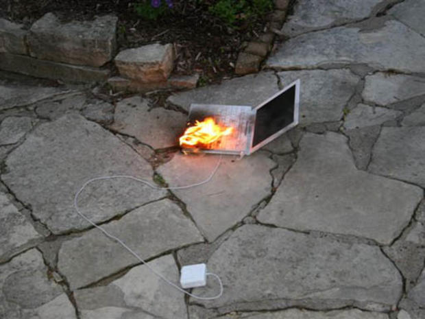 burning laptop 