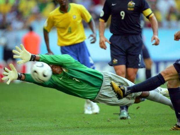 Brazil's goalkeeper Dida makes a save 
