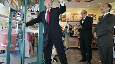President Bush visits a Dunkin' Donuts 