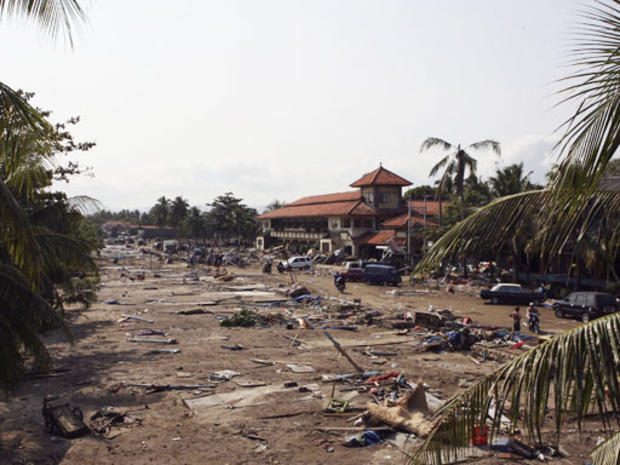 Debris is scattered in the beach area July 18, 2006 in Pangandaran, West Java, Indonesia. 