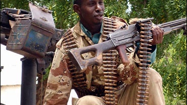 A member of a group of some 135 Somali militiamen who defected from the government in the southwestern town of Baidoa 