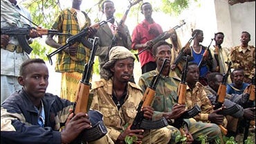 Uniformed militia men parade in Somalia's capital, Mogadishu, Thursday, July 20, 2006. 