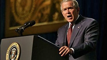 President Bush gestures during a speech to the 88th Annual American Legion National Convention 