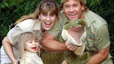 Aussie adventurer Steve Irwin, aka The Crocodile Hunter, is pictured with his wife Terri, and their daughter Bindi 