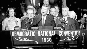 Pat Kennedy Lawford, left, supporting big brother JFK as he got the Democratic party nomination for president, July 14, 1960, in Los Angeles. 