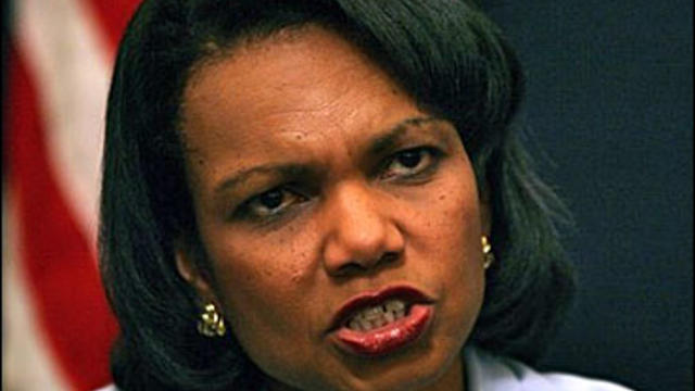 US Secretary of State Condoleezza Rice talks during a news conference with Egyptian Foreign Minister Ahmed Aboul Gheit 
