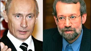 Russian President Vladimir Putin, Iran's top nuclear negotiator Ali Larijani 
