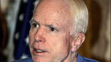 U.S. Senator John McCain (R-Arizona) speaks during a press conference in Baghdad, Iraq 