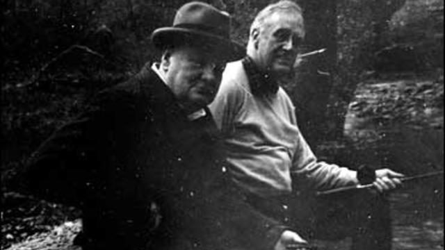 Franklin D. Roosevelt and Winston Churchill at the presidential retreat Shangri, La (later renamed Camp David). 