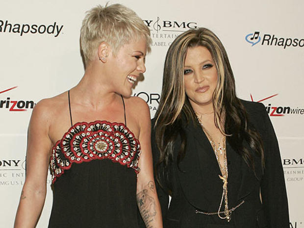 Pink, left, and Lisa Marie Presley 
