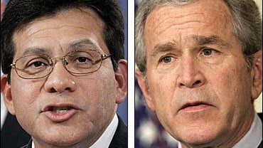Alberto Gonzales and President Bush 