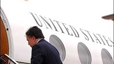 New Mexico Gov. Bill Richardson boards a plane bound for North Korea 