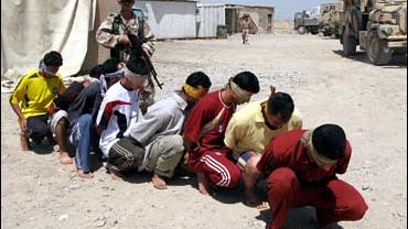 Blindfolded terrorist suspects, Baqouba, Iraq, June 23, 2007 