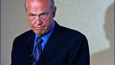 Republican presidential hopeful, former Tennessee senator Fred Thompson, listens to questions from the media. 