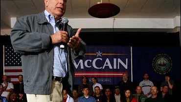 Republican presidential hopeful, U.S.Sen. John McCain, R-Az.,speaks during a campaign stop in Derry, N.H., Sunday, Sept. 30, 2007. 