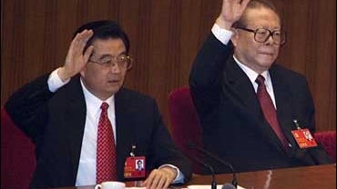 China President Hu Jintao and former president Jiang Zemin 