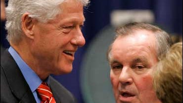 Former President Bill Clinton, left, stands beside Chicago Mayor Richard M. Daley after speaking at a news conference at the Greenbuild 2007 conference in Chicago, Wednesday, Nov. 7, 2007. The City of Chicago and the Clinton Foundation announced Wednesday 