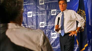 ** FILE ** Republican presidential candidate and former Massachusetts Gov. Mitt Romney speaks at Elliot Hospital in Manchester, N.H., in this Oct. 25, 2007 file photo. Romney is scheduled to return to the state Friday for three sets of campaign appearance 