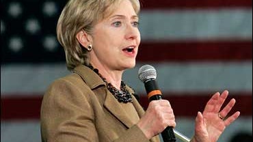 Presidential hopeful, Sen. Hillary Rodham Clinton, D-N.Y., speaks during a campaign event to commemorate Veterans Day Sunday, Nov. 11, 2007 at the convention center in Waterloo, Iowa. (AP Photo/Brian Ray) 