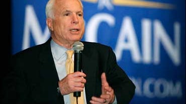 Republican presidential hopeful, Sen. John McCain, R-Ariz., answers a student's question at a University of Pennsylvania campaign stop Monday, Nov. 19, 2007. McCain's talk at the University was the last stop in a day-long campaign tour of the northeast. ( 