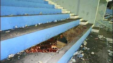 section of collapse soccer stadium bleachers; 7 fans fell to their deaths 