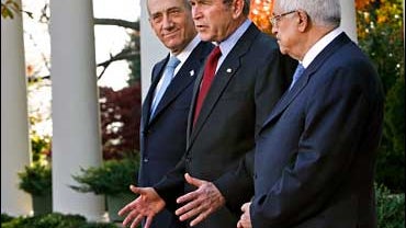 President George W. Bush, Prime Minister Ehud Olmert, President Mahmud Abbas 