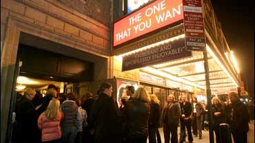 People line up for the Broadway musical "Grease," Thursday, Nov. 29, 2007, in New York, for the first performance after a tentative agreement between theater producers and the stagehands union ended a strike that had kept most of Broadway in the dark sinc 