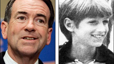 Republican presidential hopeful, former Arkansas Gov. Mike Huckabee and AIDS victim Ryan White 