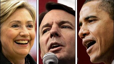 Democratic presidential hopefuls Sen. Hillary Rodham Clinton, left, former Sen. John Edwards, center and Sen. Barack Obama D-Ill. 