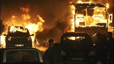 Vehicles burn after an explosion in Diyarbakir, south eastern Turkey 