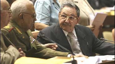 Cuba's acting President Raul Castro, right, and Vice-President Juan Almeida Bosque 