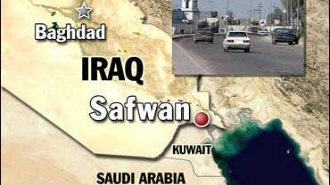 Site of ambushed convoy near Safwan, Iraq, where several U.S. contractors were abducted 