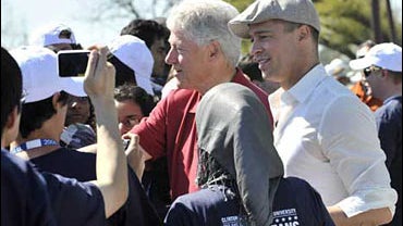President Bill Clinton and actor Brad Pitt 