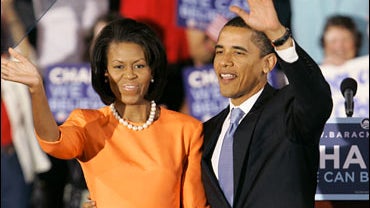 Sen. Barack Obama, D-Ill., right, and his wife Michelle in Raleigh, NC 